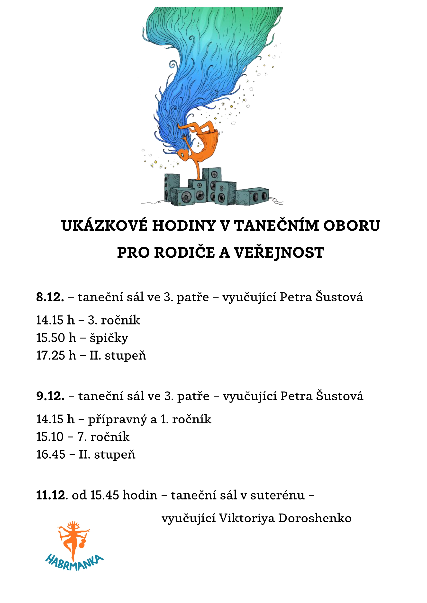 UKÁZKOVÉ HODINY V TANEČNÍM OBORU PRO RODIČE A VEŘEJNOST